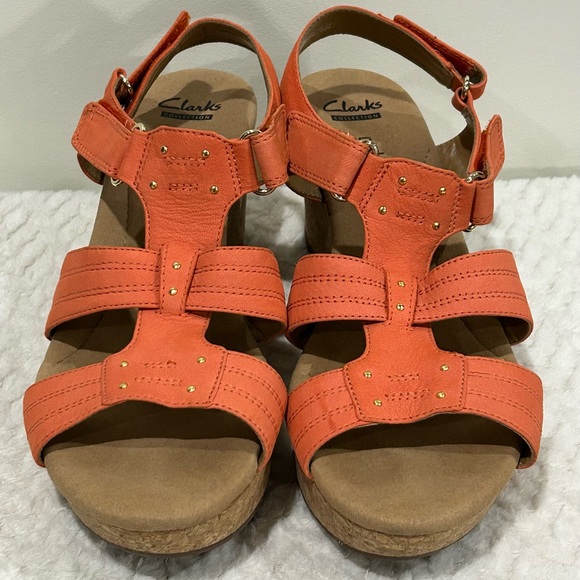Clarks Coral Annadel Leather Cork Wedges Womens Size 9 - Picture 1 of 4